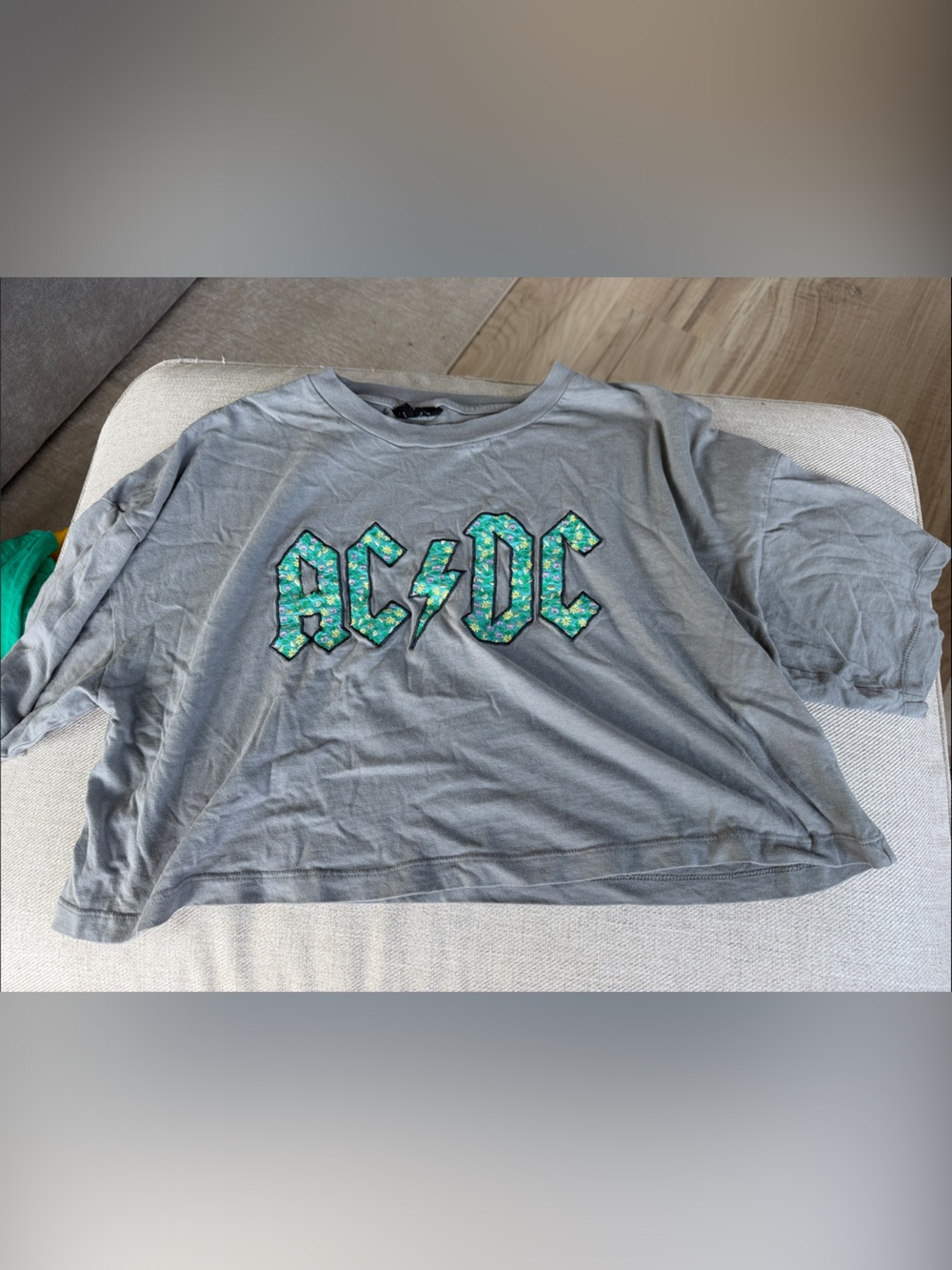 AC/DC Gray Short Sleeve Tee with Green Sequin Logo